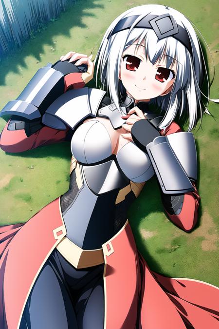 00003-607529453-((masterpiece, high quality, best quality)), _1girl, armor, red eyes, lying, smile, armored dress, on back, short hair, breastpl.png